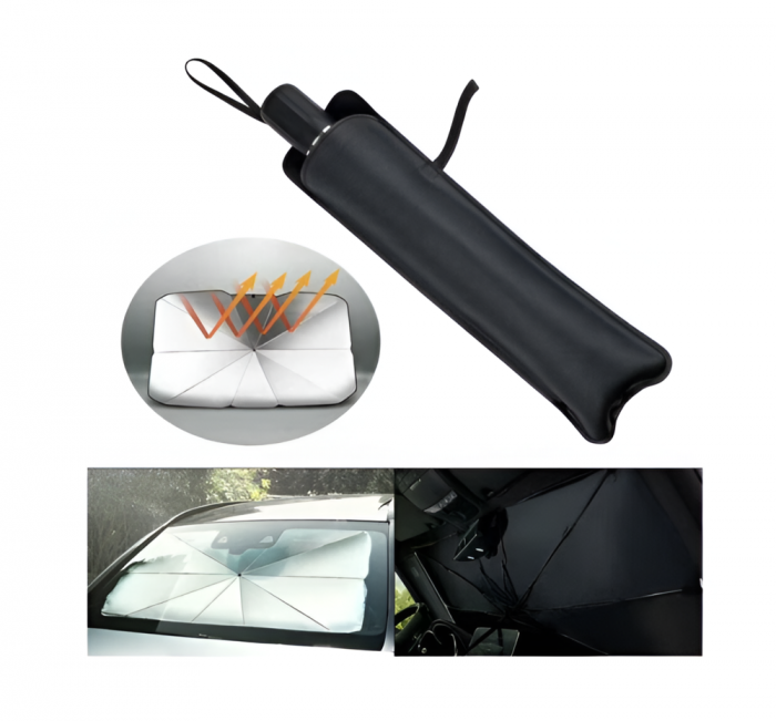 Parasolar Auto Pliabil Tip Umbrela, Negru/Argintiu, Universal, Protectie UV, 130X75cm [10]