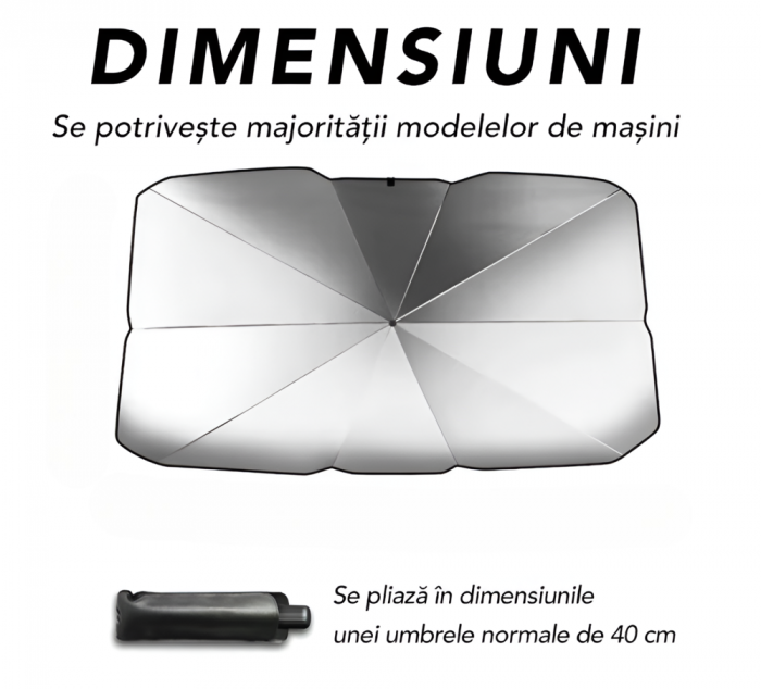 Parasolar Auto Pliabil Tip Umbrela, Negru/Argintiu, Universal, Protectie UV, 130X75cm [7]