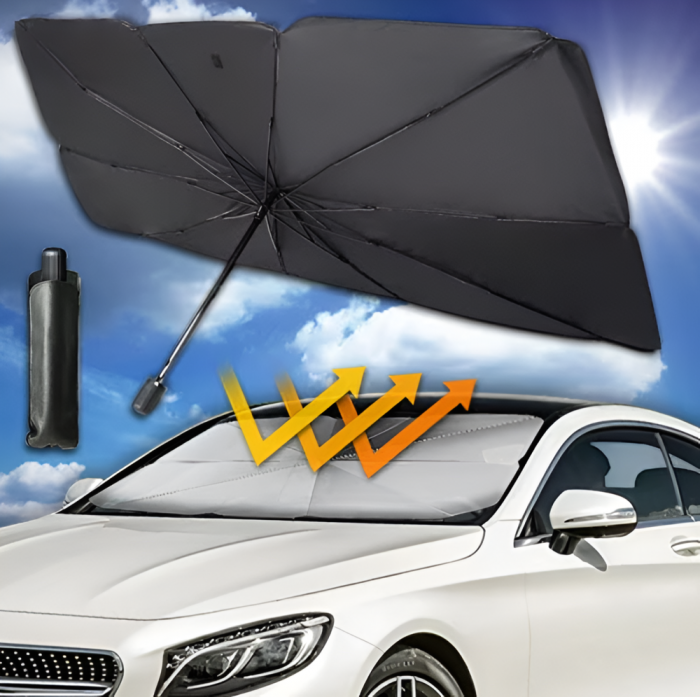 Parasolar Auto Pliabil Tip Umbrela, Negru/Argintiu, Universal, Protectie UV, 130X75cm [5]