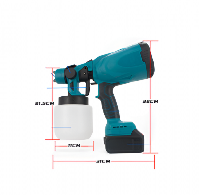 Pistol de Vopsit Electric Profesional, Fara Fir, 120W, 21V, Cu 2 Baterii Li-Ion, capacitate 800 ml [7]