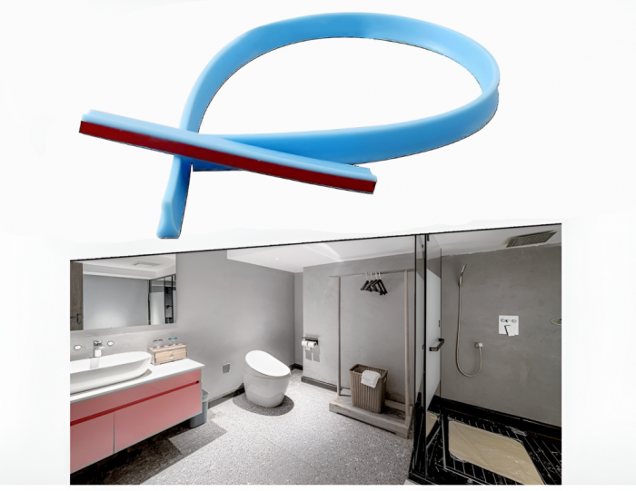 Prag de dus autoadeziv, eSimplu®, flexibil, pentru cabina de dus, silicon, rezistent la mucegai, impermeabil, albastru, 2 m [4]