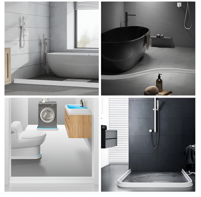 Prag de dus autoadeziv, flexibil, pentru cabina de dus, rezistent la mucegai, impermeabil, silicon, alb, 1.5 m, model 90° [5]