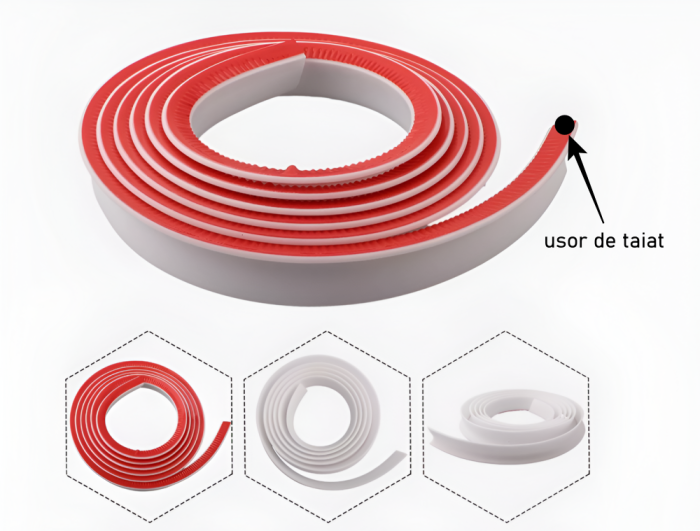 Prag de dus autoadeziv, flexibil, pentru cabina de dus, rezistent la mucegai, impermeabil, silicon, alb, 1.5 m, model 90° [4]