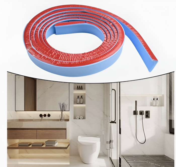 Prag de dus autoadeziv, flexibil, pentru cabina de dus, rezistent la mucegai, impermeabil, silicon, albastru, 1.5 m, model 90° [2]