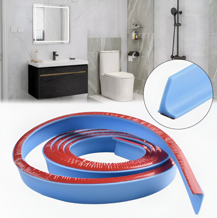 Prag de dus autoadeziv, flexibil, pentru cabina de dus, rezistent la mucegai, impermeabil, silicon, albastru, 1 m, model 90° [4]