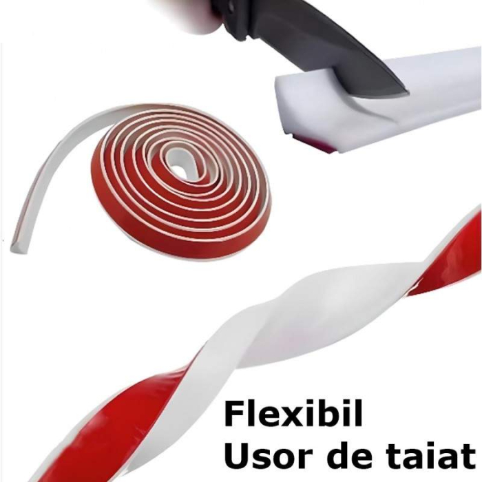 Prag de dus autoadeziv, flexibil, pentru cabina de dus, rezistent la mucegai, impermeabil, silicon, gri, 1.5 m, model 90° [6]