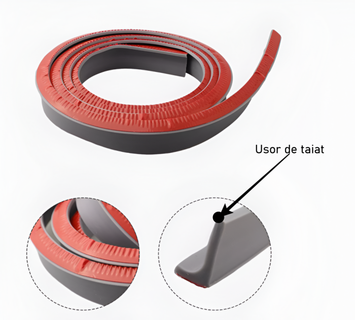 Prag de dus autoadeziv, flexibil, pentru cabina de dus, silicon, rezistent la mucegai, impermeabil, gri, 2 m, model 90° [2]