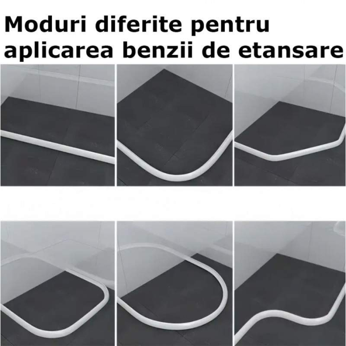 Prag de dus autoadeziv, flexibil, pentru cabina de dus, silicon, rezistent la mucegai, impermeabil, negru, 2 m, model 90° [4]