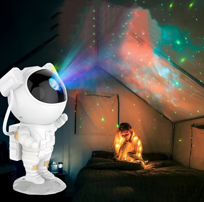 Proiector de Stele in Forma de Astronaut pe Luna, LED, Cap Rotativ, Telecomanda, 8 Moduri de Proiectii, Luminozitate Reglabila, Alb, 23x10x12 cm [12]