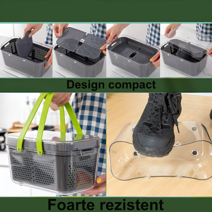 Razatoare Multifunctionala 22 de Piese pentru Legume si Fructe, cu Functie de Caserola, Lame din Otel Inoxidabil si Maner Protectie, Verde/Gri [5]