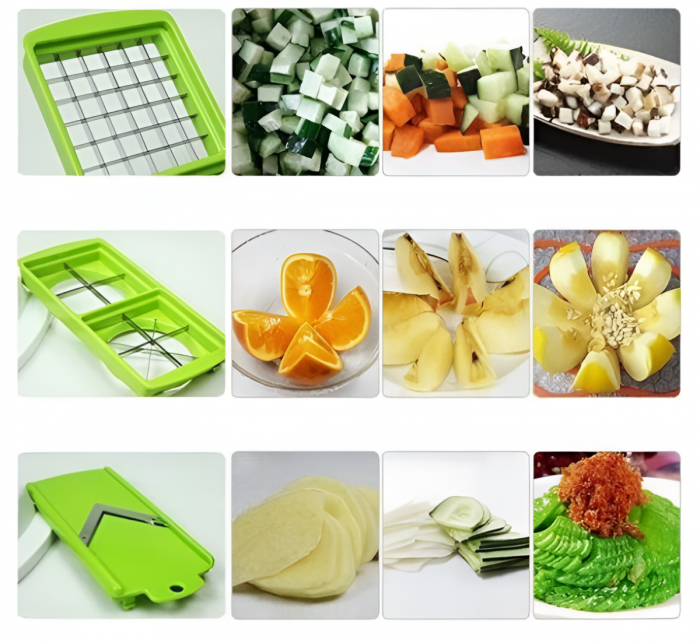 Razatoare Multifunctionala 22 de Piese pentru Legume si Fructe, cu Functie de Caserola, Lame din Otel Inoxidabil si Maner Protectie, Verde/Gri [4]