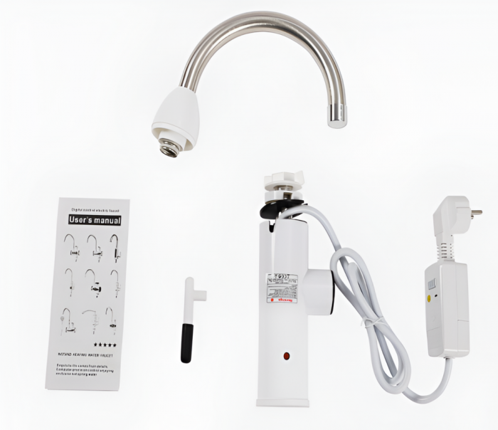 Robinet Electric, Putere 3000W, Inox, Pentru incalzire apa instant, Montare pe chiuveta, Cu display si rotire 360 grade, Temperatura Maxima 60 C, presiunea apei 0.04-0.5MPa, Premium, Alb [4]
