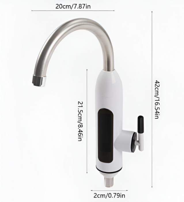 Robinet Electric, Putere 3000W, Inox, Pentru incalzire apa instant, Montare pe chiuveta, Cu display si rotire 360 grade, Temperatura Maxima 60 C, presiunea apei 0.04-0.5MPa, Premium, Alb [3]