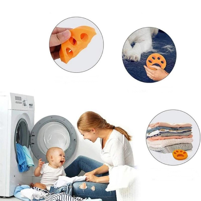 Set 3 captatoare scame si par animale, reutilizabile, ideale pentru masina de spalat, portocaliu [2]