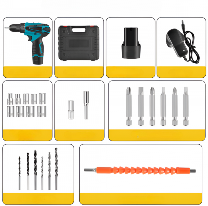 Set Bormasina Electrica cu 2 Acumulatori 24V, 24 de Accesorii, Incarcator Rapid Inclus, Cutie Transport [7]