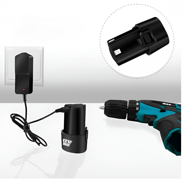 Set Masina de Gaurit si Insurubat, cu 2 Acumulatori Inclusi, 12 V, Cuplu 32Nm, 1500 rotatii/min [3]