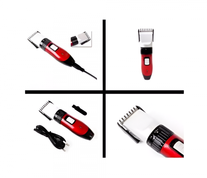 Set Masina de Tuns si Ras pentru Barbati, 4 Gratare Incluse, Sticluta de Ulei, Negru/Rosu [6]