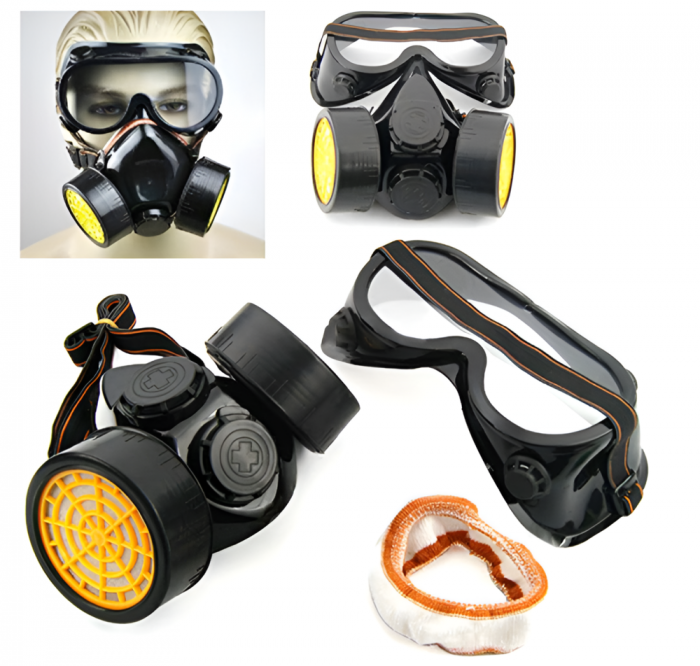 Set Ochelari si Masca de Protectie, Pentru Lucrul in Mediu Chimic, 2 Filtre de Carbon Activ, Protectie Impotriva Vaporilor, Vopselei sau Prafului, Negru [4]