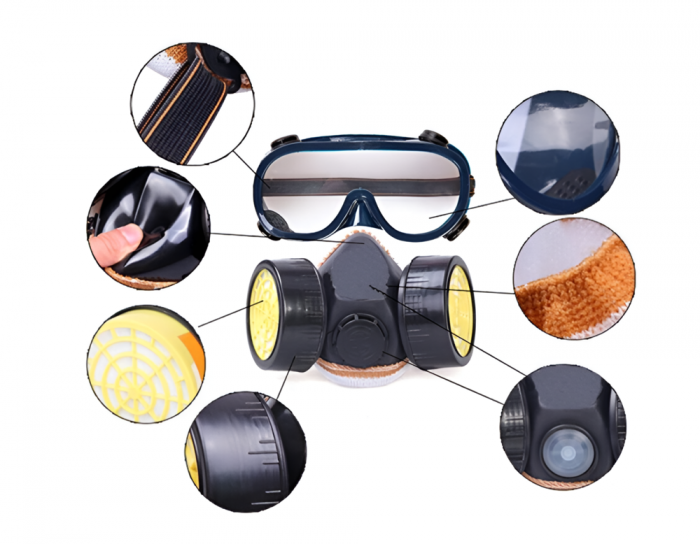 Set Ochelari si Masca de Protectie, Pentru Lucrul in Mediu Chimic, 2 Filtre de Carbon Activ, Protectie Impotriva Vaporilor, Vopselei sau Prafului, Negru [2]