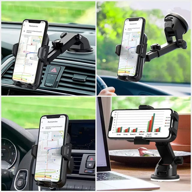 Suport Auto pentru Telefon, Montare pe Parbriz sau Bord, Reglare 360°, Universal, Negru [5]