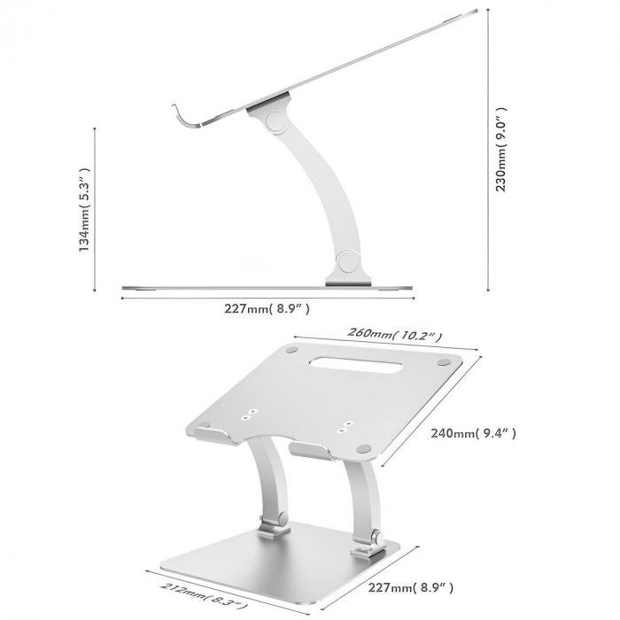 Suport pentru Laptop, Portabil, pentru Corectare Postura, Inclinabil, Pliabil, Ergonomic, Aluminiu [12]