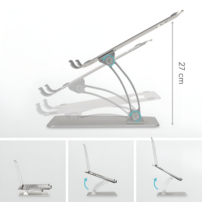 Suport pentru Laptop, Portabil, pentru Corectare Postura, Inclinabil, Pliabil, Ergonomic, Aluminiu [13]