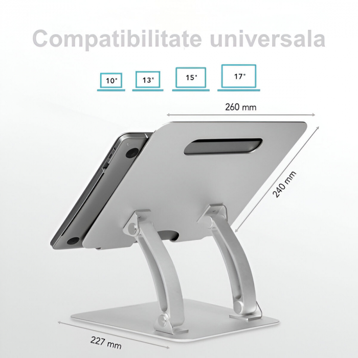Suport pentru Laptop, Portabil, pentru Corectare Postura, Inclinabil, Pliabil, Ergonomic, Aluminiu [15]