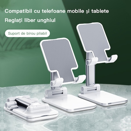 Suport Telefon/Tableta, Inaltime Reglabila, Pliabil, Alb [5]