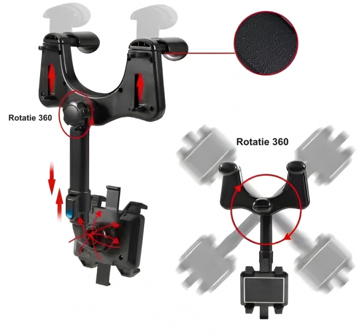 Suport Telescopic de Telefon, Pentru Masina, Dimensiune Reglabila, Rotatie 360, Negru [4]
