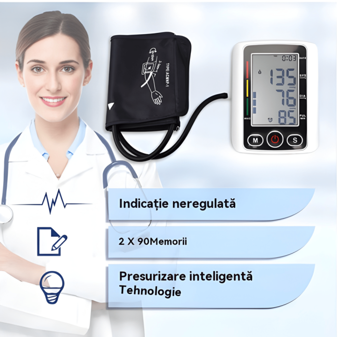 Tensiometru de Brat eSimplu, Afisaj LED cu Caractere Mari, Audio Vocal in Engleza, 90 Seturi de Memorie pentru Doua Persoane, Utilizare Plug-in USB-C, Poate fi Instalat cu Baterii, Manseta 22-32cm [7]