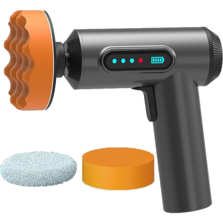 Casa & Gradina - Aparat de Lustruit Auto Fara Fir, Masina de Polish si Ceruit, 2000 RPM, Afisaj Digital, Portabil, Include 3 Capete Accesorii, Gri/Negru