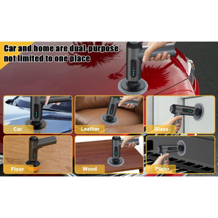 Aparat de Lustruit Auto Fara Fir, Masina de Polish si Ceruit, 2000 RPM, Afisaj Digital, Portabil, Include 3 Capete Accesorii, Gri/Negru [5]