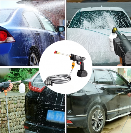 Aparat De Spalat Cu Presiune Portabil, Fara Fir, Tip Pistol, Cu 3 Moduri De Functionare, Pentru Casa, Gradina, Masina, Recipient Spuma, Filtru si Duze Incluse, 2 Acumulatori 48 V, Negru [2]