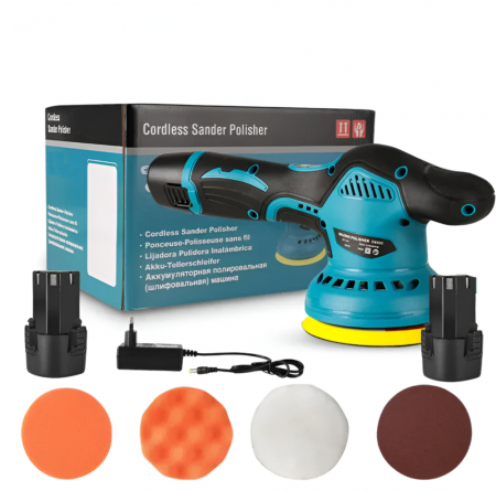Casa & Gradina - Aparat Polish Auto, 2 Acumulatori 12V, Fara fir, Portabil, 2500-5000 Rpm, 8 Viteze, Albastru/Negru