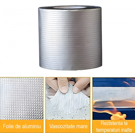 Banda Adeziva pentru reparatii, cu Finisaj din Aluminiu, Rezistenta la Apa, Aderenta Sporita, 20cm Latime [8]