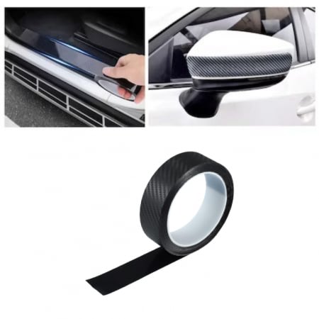Banda Protectie Auto, din Carbon, Pentru Prag, Usa, Bara, Bord, Impermeabila, Tuning Auto, 3m x 3cm [2]