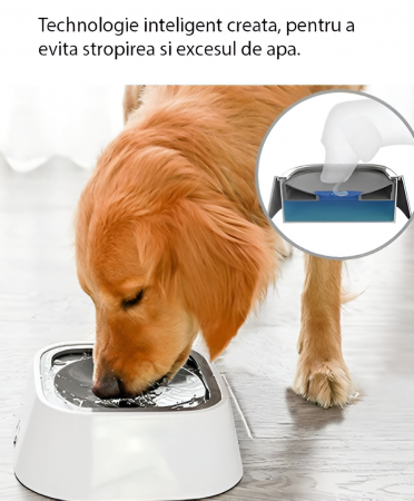 Bol de Apa Anti-Stropire pentru Animale, 1.5 l, Design Inteligent Compact, 18x10 cm, Alb [6]