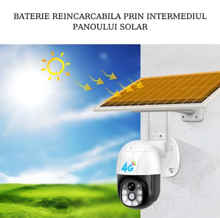 Camera de supraveghere cu SIM 4G si panou solar, eSimplu®, 2K, Acumulator 15600 mAh, Panou Solar 8W, Inregistrare continua 24/7, F1.0 Crystal Night Vision, 4X zoom, stocare card/cloud, Alb [1]