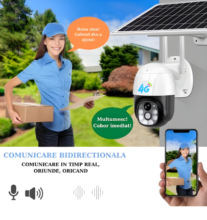 Camera de supraveghere cu SIM 4G si panou solar, eSimplu®, 2K, Acumulator 15600 mAh, Panou Solar 8W, Inregistrare continua 24/7, F1.0 Crystal Night Vision, 4X zoom, stocare card/cloud, Alb [7]