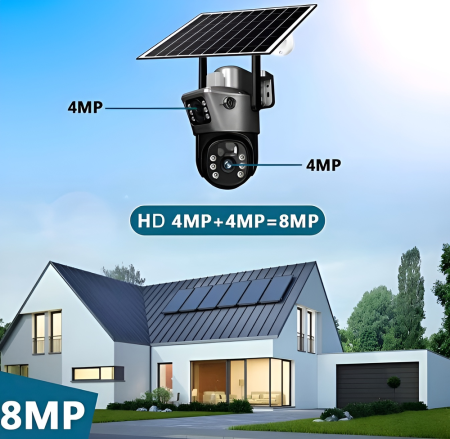 Camera de supraveghere duble Cu panou solar, eSimplu®, 4MP, 2.5K, acumulatori 15600 mAh, 4G SIM 2.4Ghz, Panou Solar 8W, 4X zoom, vedere nocturna, Urmarire automata, IP66, stocare card, Negru [7]