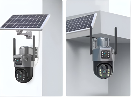 Camera de supraveghere duble Cu panou solar, eSimplu®, 4MP, 2.5K, acumulatori 15600 mAh, 4G SIM 2.4Ghz, Panou Solar 8W, 4X zoom, vedere nocturna, Urmarire automata, IP66, stocare card, Negru [6]