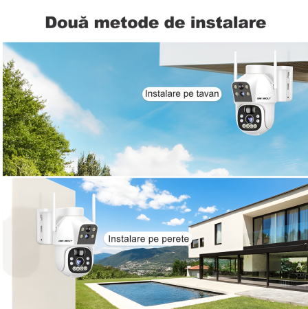 Camera de supraveghere duble Cu panou solar, eSimplu®, 4MP, 2.5K, acumulatori 15600 mAh, 4G SIM 2.4Ghz, Panou Solar 8W, 4X zoom, vedere nocturna, Urmarire automata, IP66, stocare card, Alb [7]