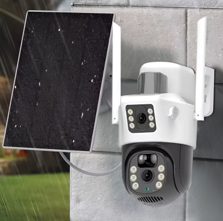 Camera de supraveghere duble Cu panou solar, eSimplu®, 4MP, 2.5K, acumulatori 15600 mAh, 4G SIM 2.4Ghz, Panou Solar 8W, 4X zoom, vedere nocturna, Urmarire automata, IP66, stocare card, Alb [3]