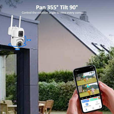 Camera de Supraveghere WiFi Dual Lens, eSimplu®, Rotire 355°, Night Vision Full Color, Detectare Miscare Smart, Audio Bidirectional, Interior/Exterior, Alb [6]