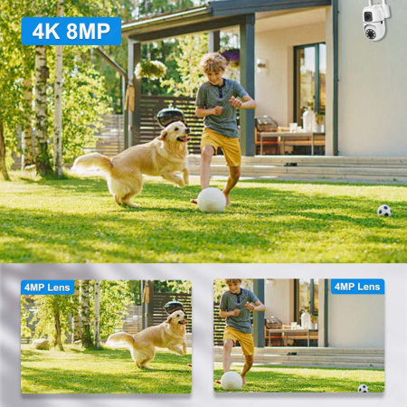 Camera de Supraveghere WiFi Dual Lens, eSimplu®, Rotire 355°, Night Vision Full Color, Detectare Miscare Smart, Audio Bidirectional, Interior/Exterior, Alb [10]