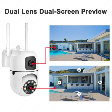 Camera de Supraveghere WiFi Dual Lens, eSimplu®, Rotire 355°, Night Vision Full Color, Detectare Miscare Smart, Audio Bidirectional, Interior/Exterior, Alb [1]