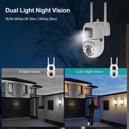 Camera de Supraveghere WiFi Dual Lens, eSimplu®, Rotire 355°, Night Vision Full Color, Detectare Miscare Smart, Audio Bidirectional, Interior/Exterior, Alb [8]