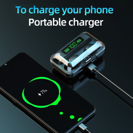 Casti Bluetooth Wireless, Handsfree, Control Touch, cu Microfon, Baterie externa inclusa 2000 mAh, Rezistente la Apa, Negru [1]