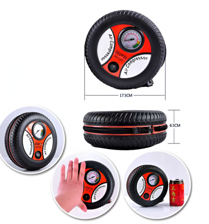 Compresor Aer Auto In Forma De Anvelopa, 12V, 260 PSI, 20l/minut, Pompa Pentru Umflare Anvelopa, Roti Bicicleta Sau Mingi, Negru-rosu [11]
