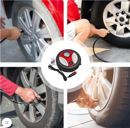 Compresor Aer Auto In Forma De Anvelopa, 12V, 260 PSI, 20l/minut, Pompa Pentru Umflare Anvelopa, Roti Bicicleta Sau Mingi, Negru-rosu [8]